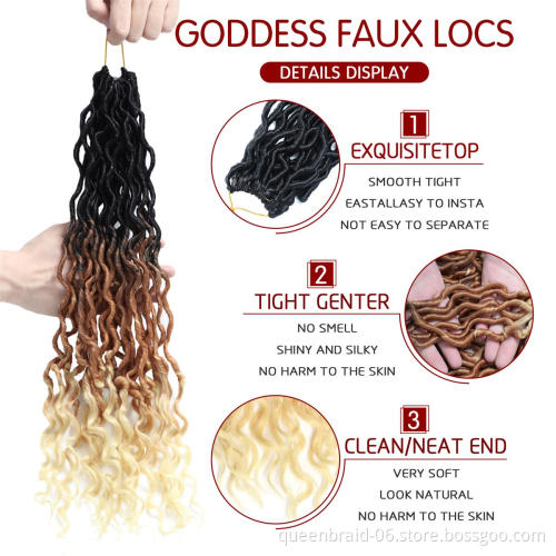 Cheap Wholesale18 inch Long Soft Synthetic Wavy Goddess Faux Locs Crochet Braiding Hair With Curly Ends
